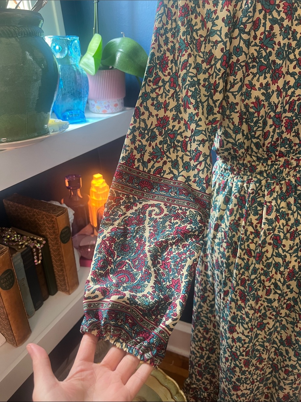 Anthropologie boemo Boho Tie-Front Maxi Dress in Teal Burgundy Floral - Picture 4 of 7